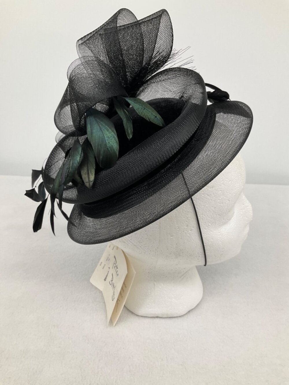 Peter Bettley London Black Fascinator Hat With Feathers & Bow Design NEW - Picture 2 of 7